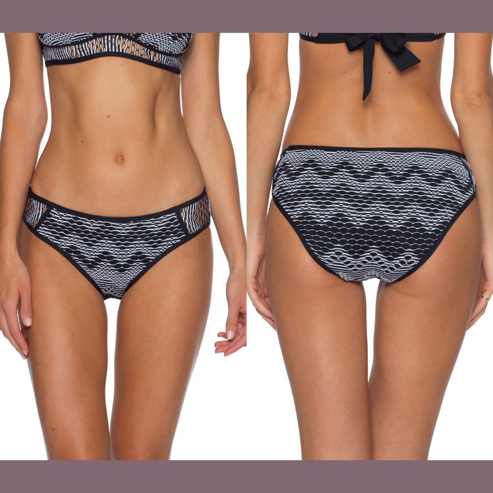 NEW $58 Becca Reveal Hipster‎ Bikini Bottoms in Black/White [SZ Large ] #3879